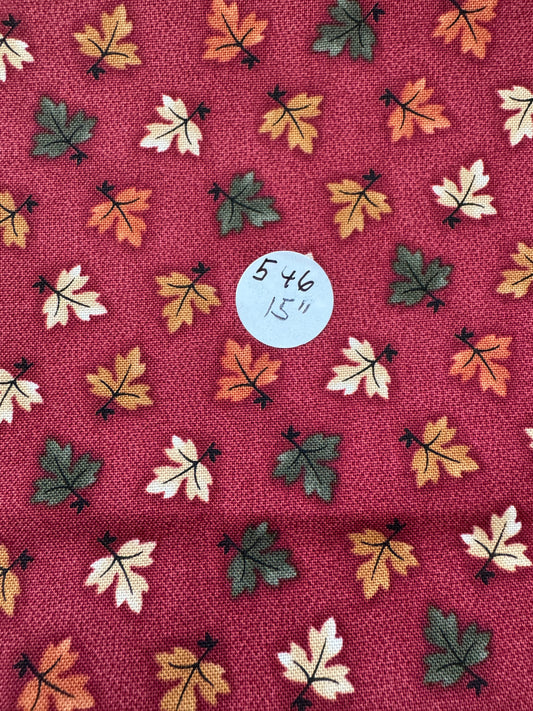 Remnant Quilting Cotton 15" "Fall Flowers on Red " #546