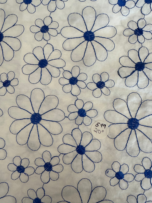 Remnant Cotton Lawn 20" "Blue Daisies on White" #549