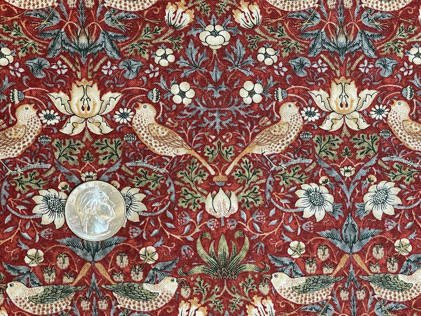 Genuine William Morris Design - Quilting Cotton - Strawberry Thief -  Craftsman Red