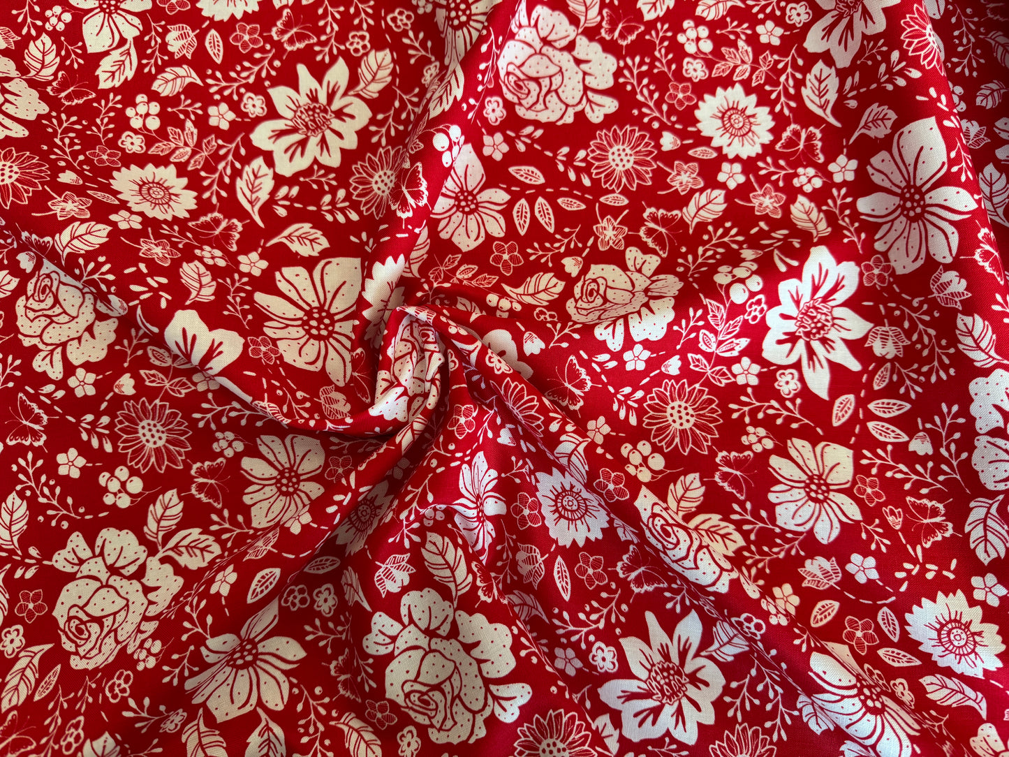 100% Cotton - Quilting Weight - Prairie Rose - Calico Red