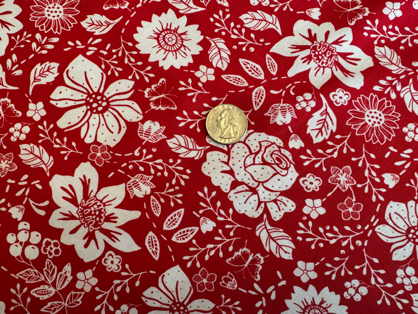 100% Cotton - Quilting Weight - Prairie Rose - Calico Red