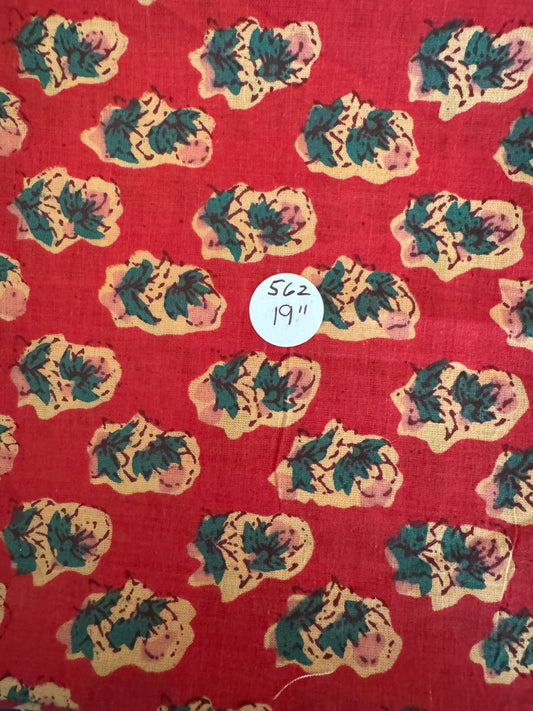 Remnant Cotton Lawn- Hand Block Print 19"#562
