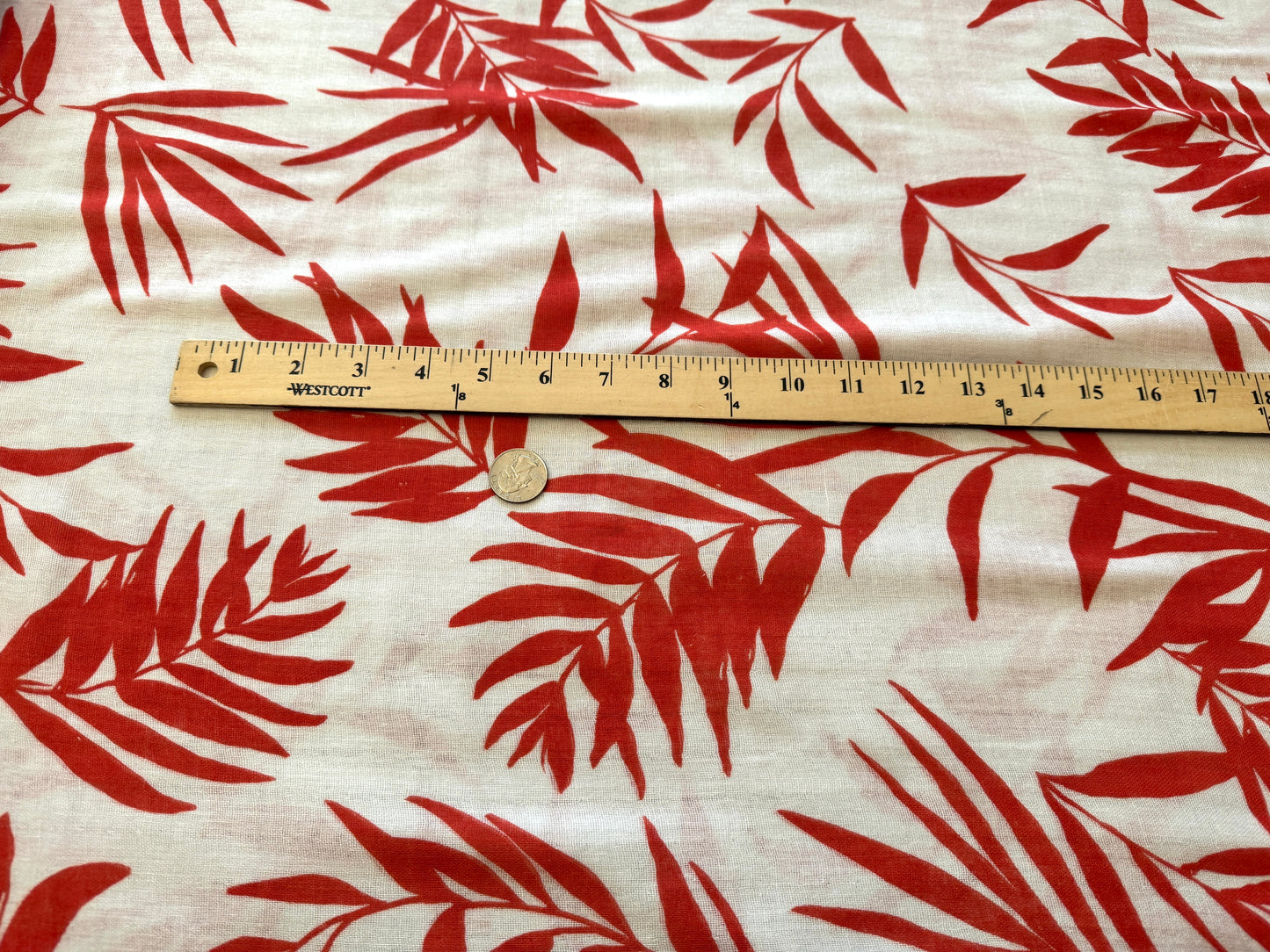 100% Cotton Double Gauze - Bamboo Print - Red on White