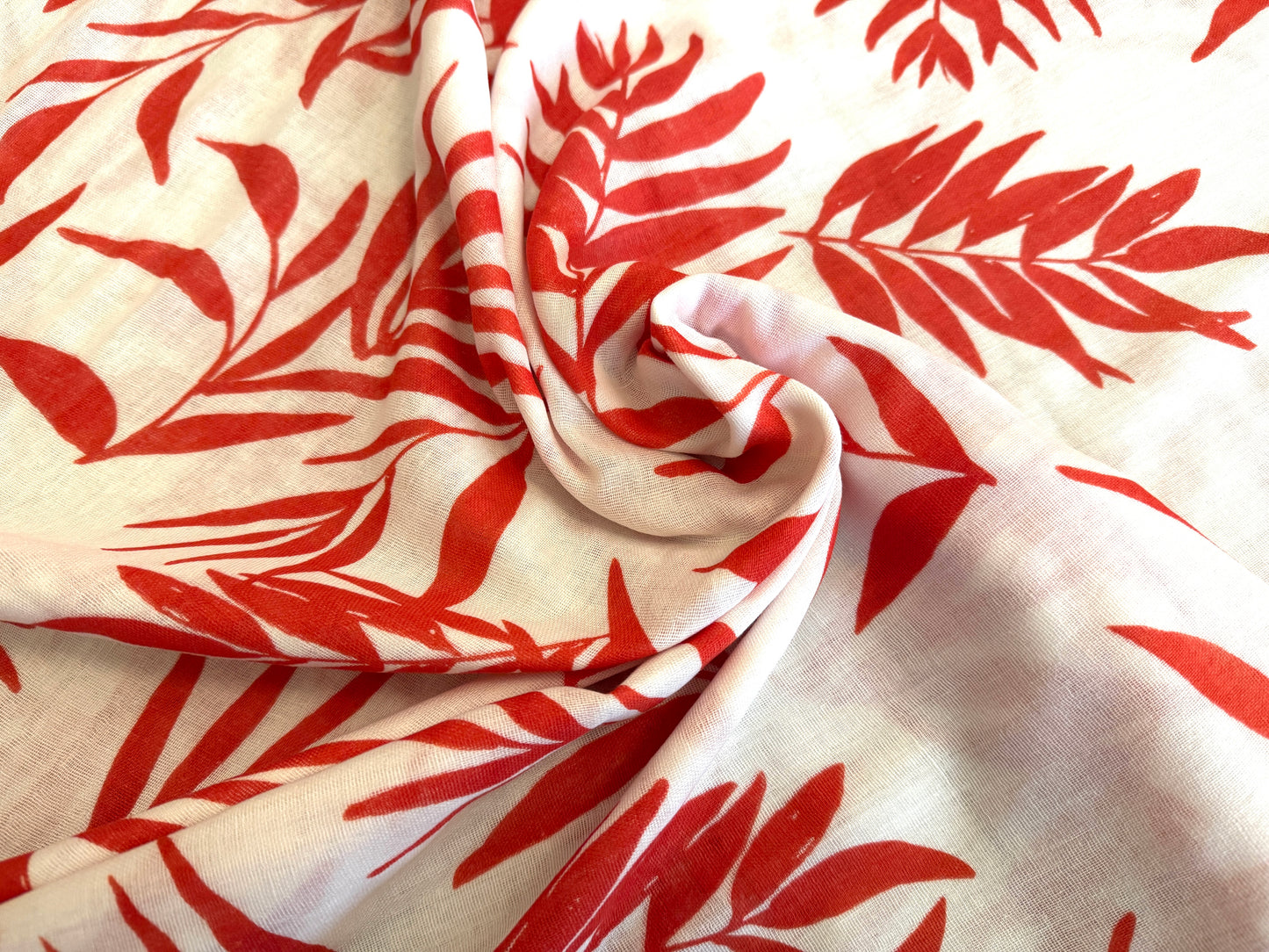 100% Cotton Double Gauze - Bamboo Print - Red on White