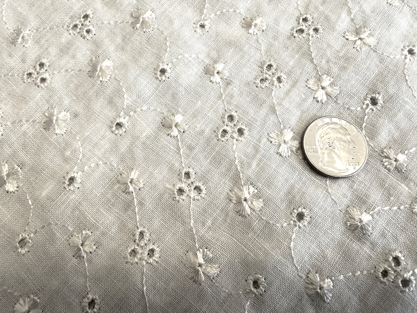 100% Linen Eyelet - Pure White