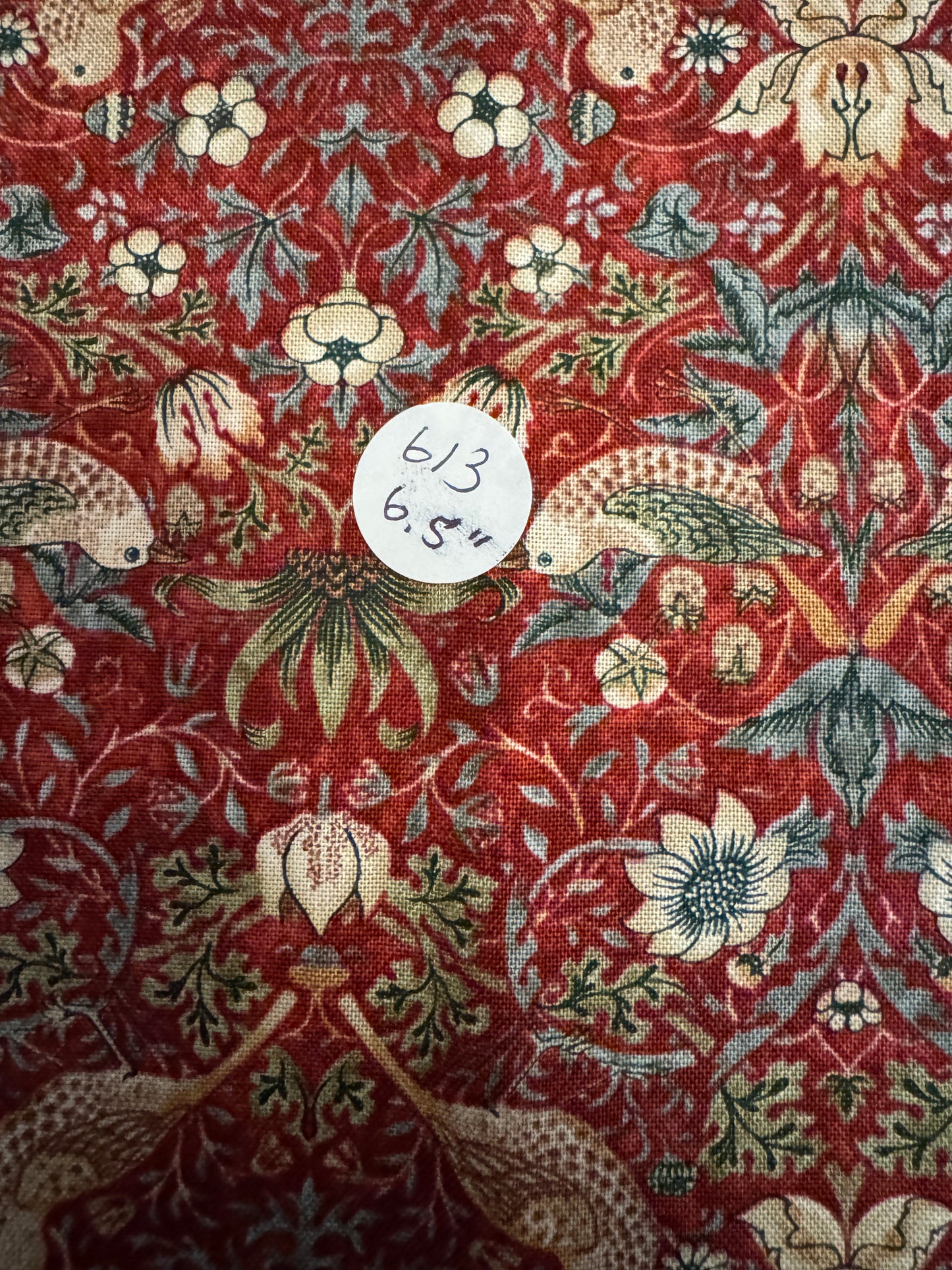 Remnant -William Morris Quilting Cotton- Strawberry Thief Mini  6.5"  #613