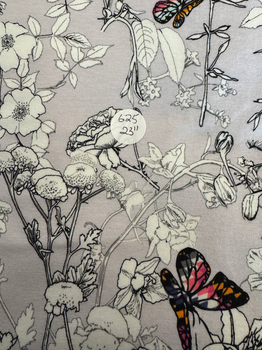 Remnant 95/5 Cotton/Spandex Jersey - Butterfly Garden 23"  #625