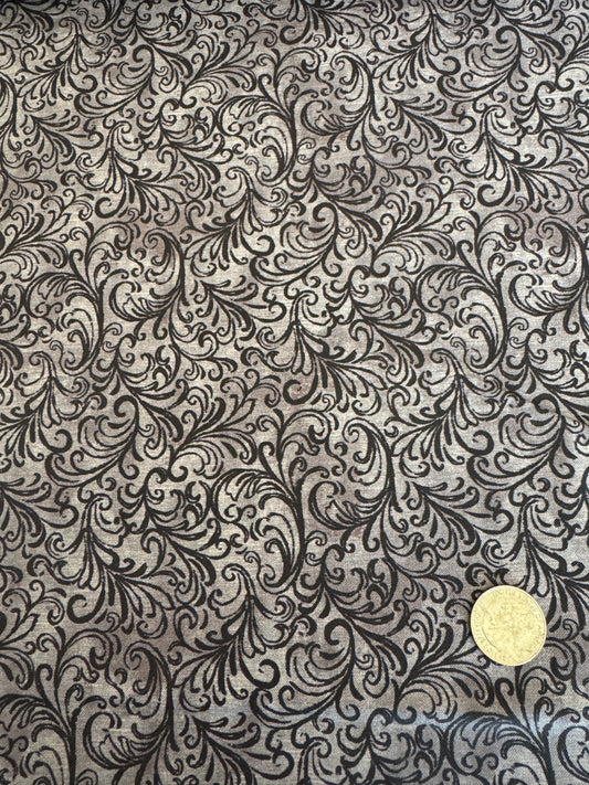 100% Cotton - Quilting Weight -  Lorie Scroll - Noir