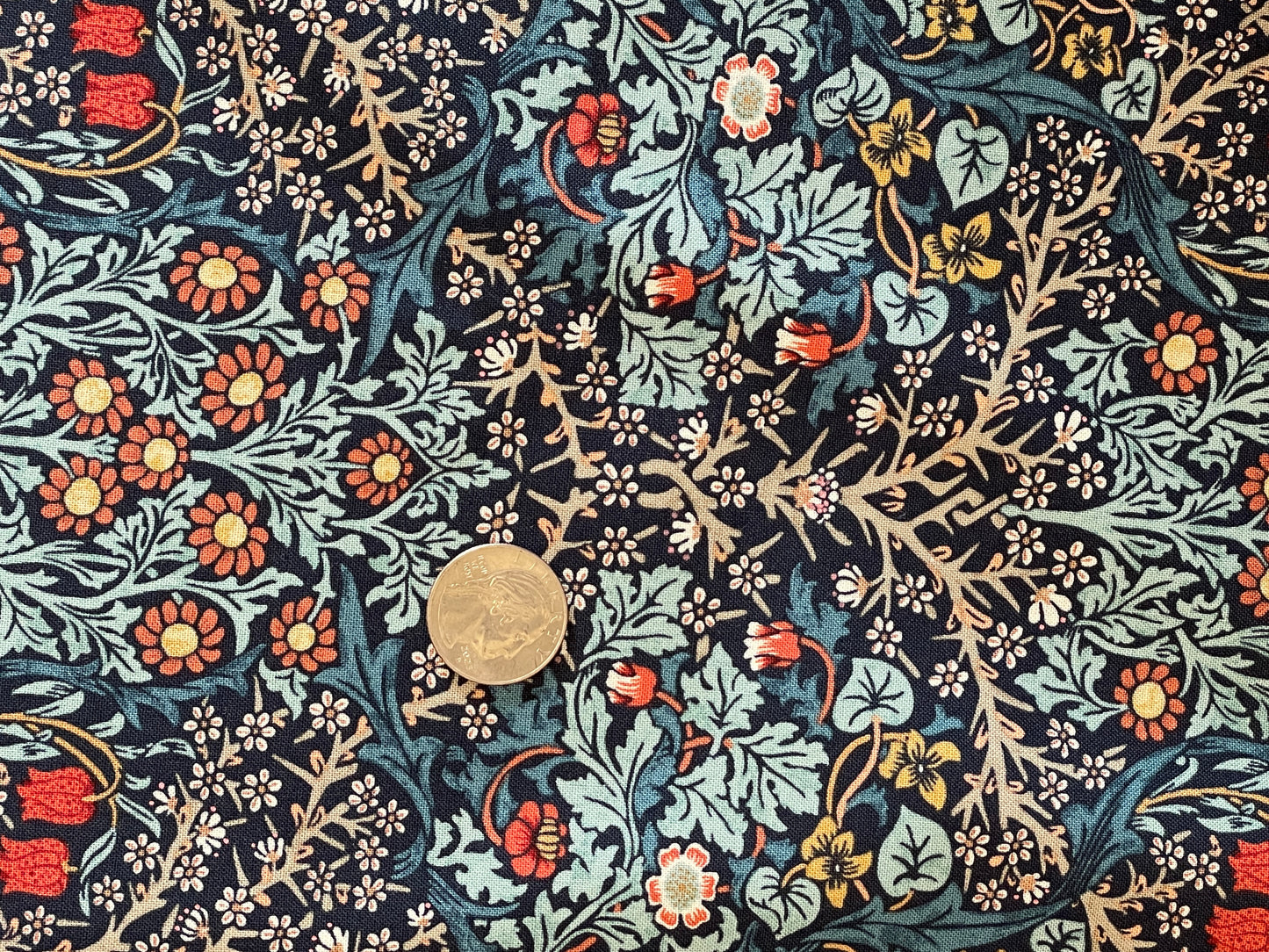 Genuine William Morris Design - Quilting Cotton - "Blackthorn"-  Indigo
