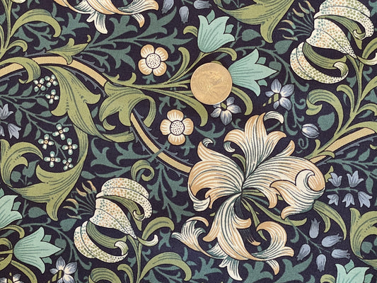 Genuine William Morris Design - Quilting Cotton - "Golden Lily"-  Navy