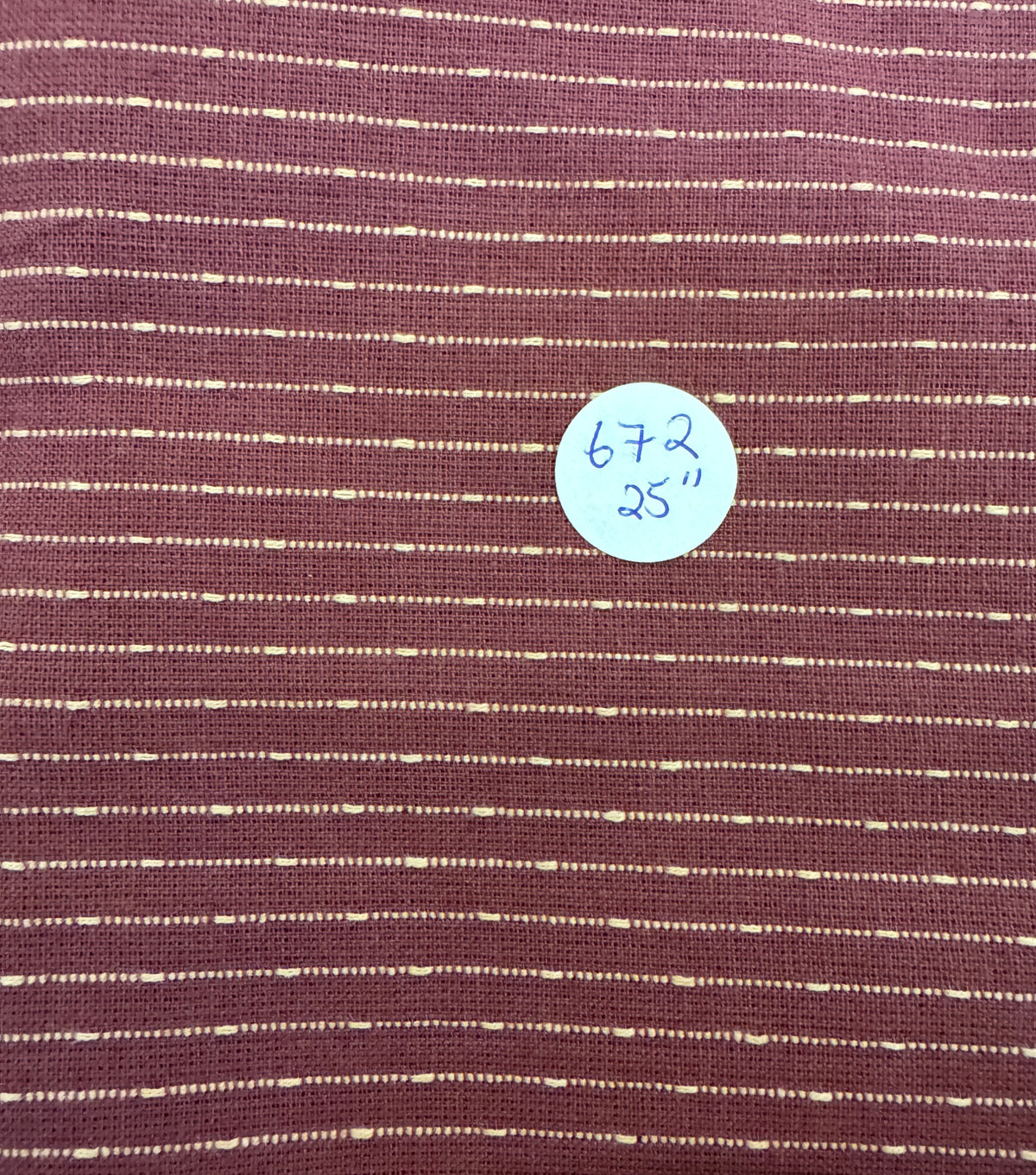 Remnant-Barn Red & Straw Mini Stripe - Yarn-Dyed Dobby Weave - 100% Cotton - 25"  #672