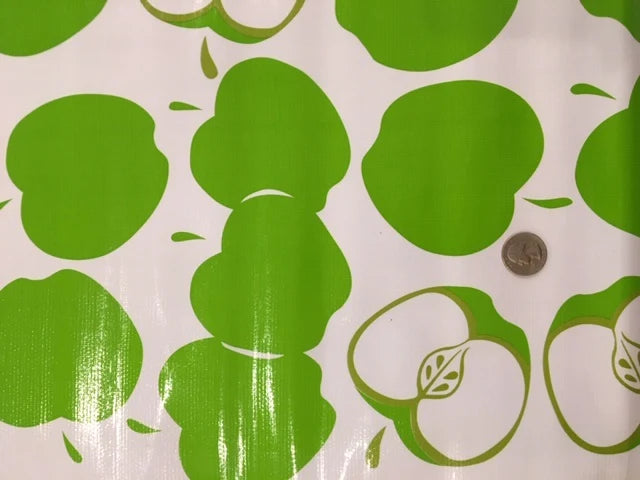 Remnant -Oil Cloth - Green Apples On White - 1.5 Yards - #646