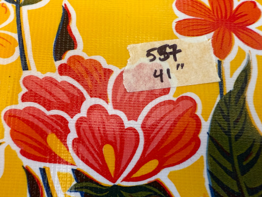 Remnant - Oil Cloth - Hibiscus on Yellow #557 - 40", 47" wide