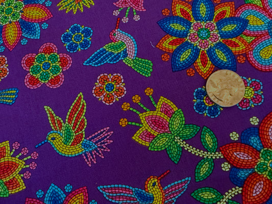 100% Cotton - Quilting Weight -  Hummingbird Heaven - Jungle Purple