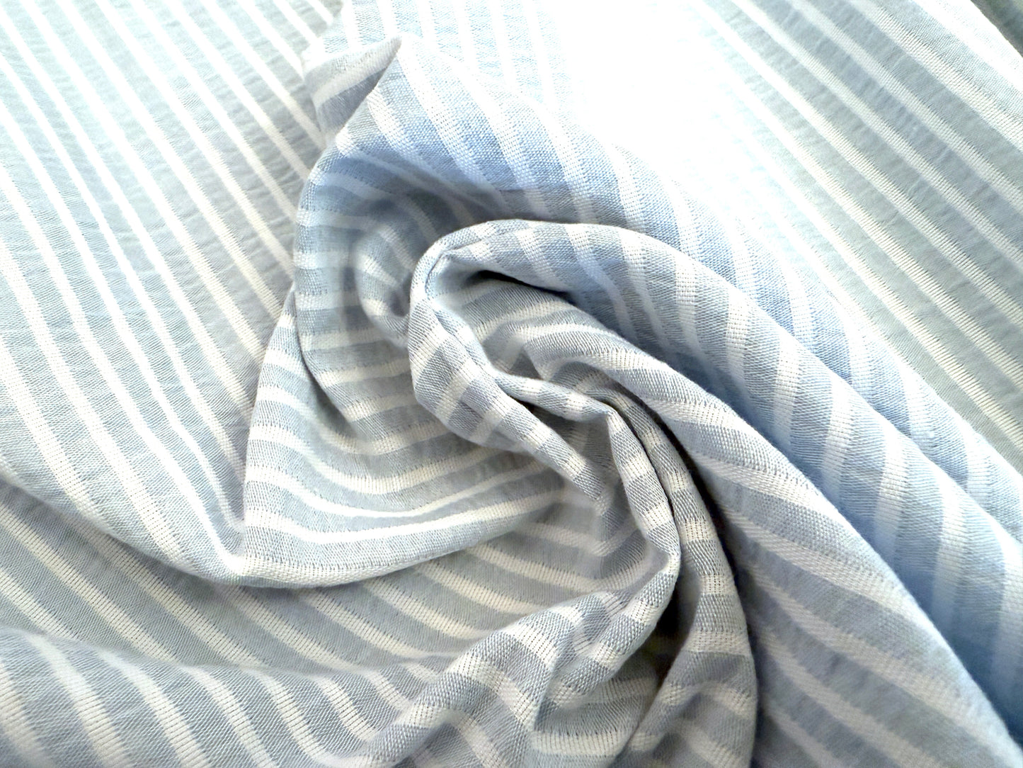 Yarn Dyed Seersucker - Sky and White - 100% Cotton