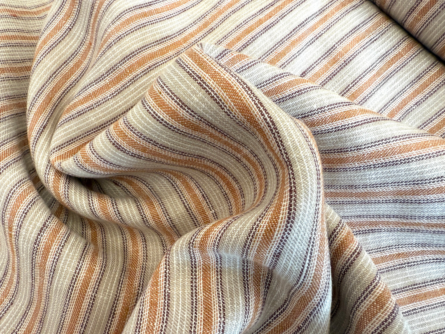100% Linen - Soft Wash Finish - 5.3oz -Cinnamon Toast Ticking Stripe