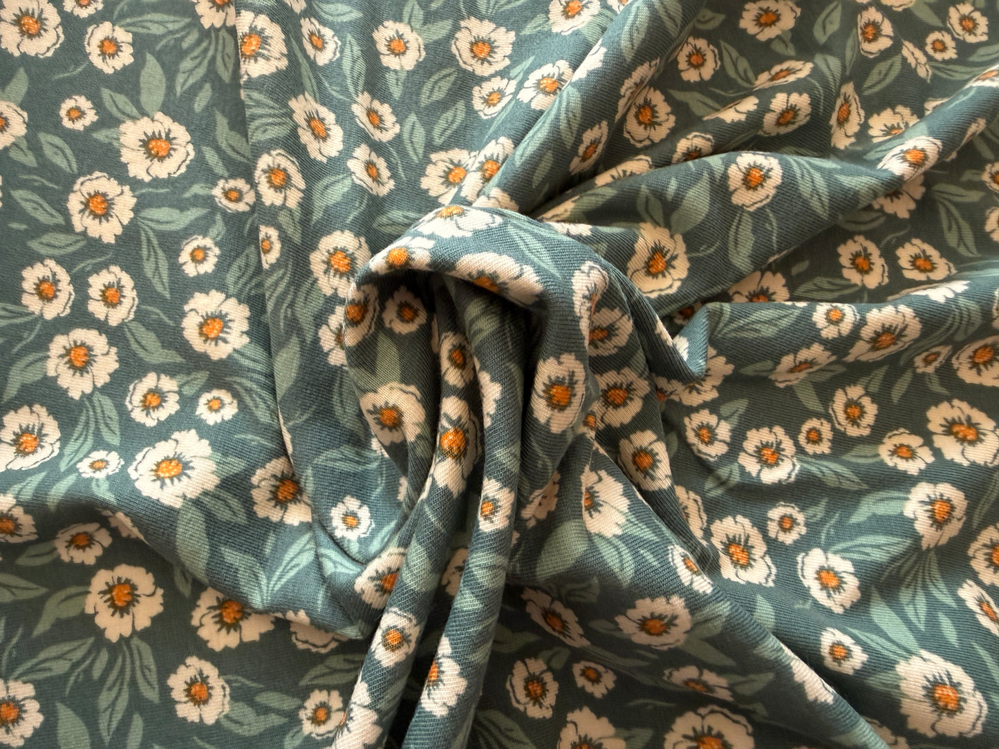 95/5 Cotton/Spandex Jersey - Field of Dreams - Green and Rust Floral