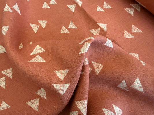 100% Linen - Soft Wash Finish - 4.5oz - Terra Cotta Triangle Print