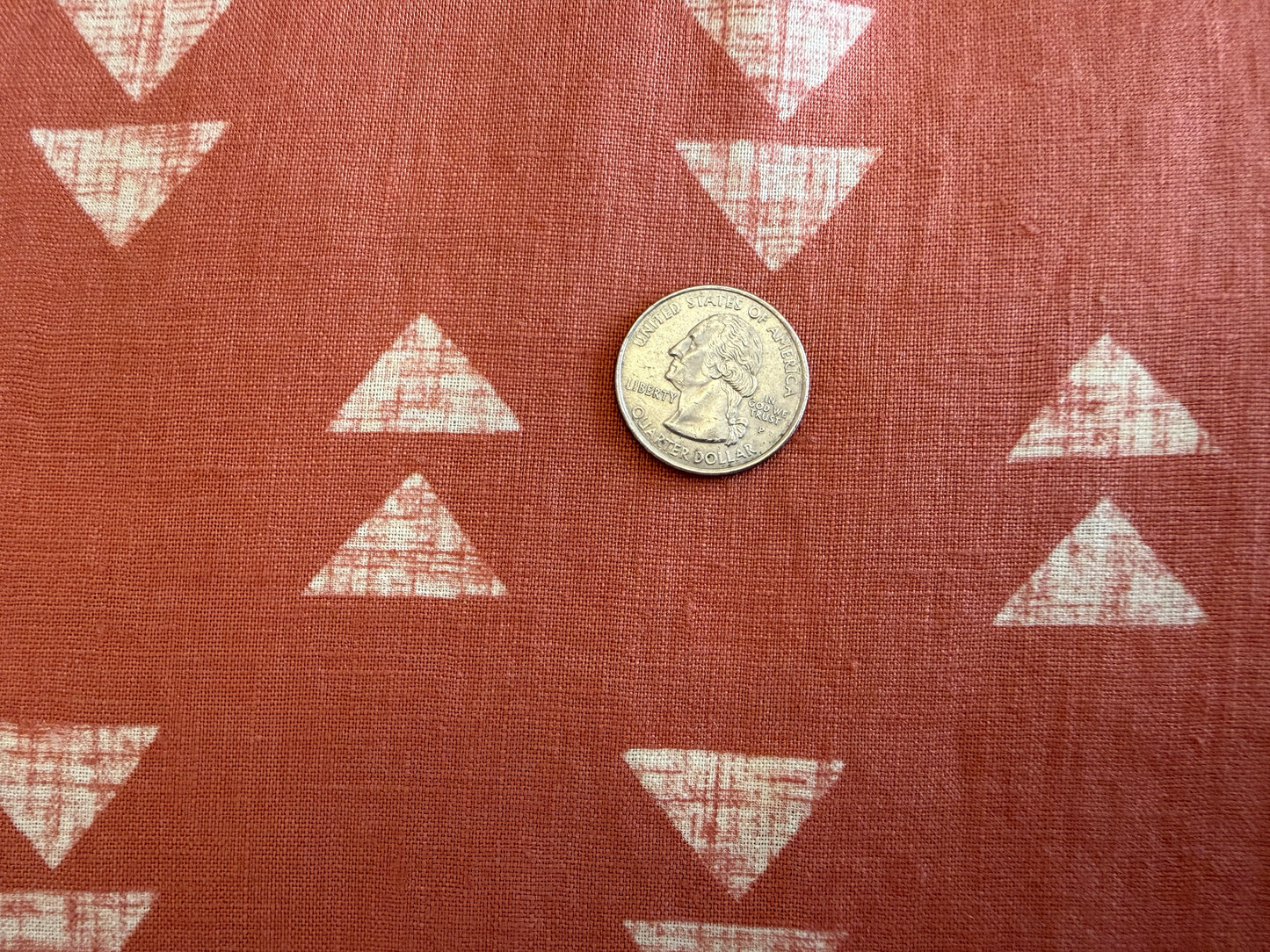 100% Linen - Soft Wash Finish - 4.5oz - Terra Cotta Triangle Print