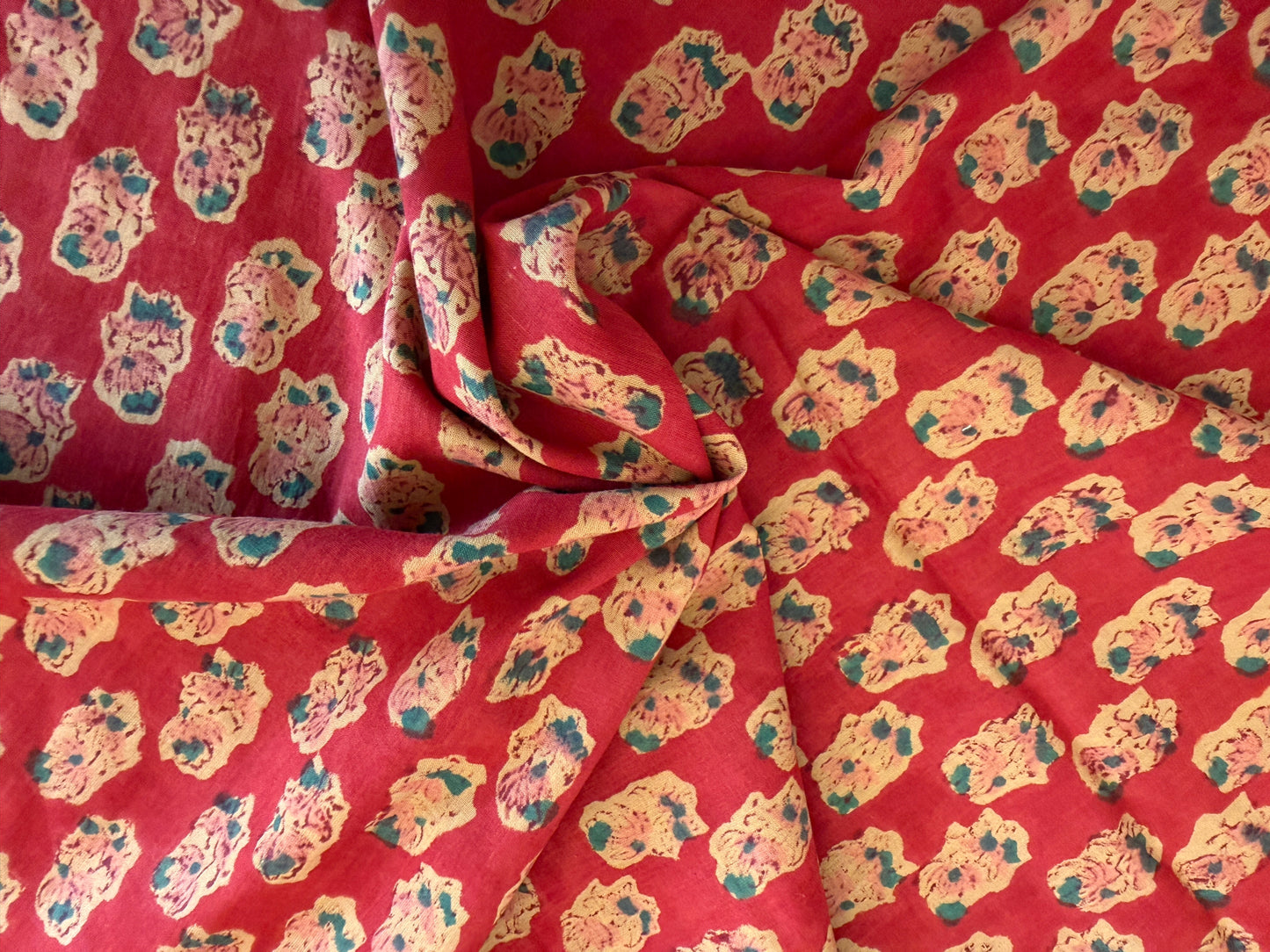 100% Cotton Hand Block Printed Lawn from India - Fire & Flowers