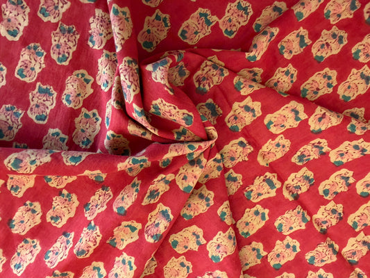 100% Cotton Hand Block Printed Lawn from India - Fire & Flowers