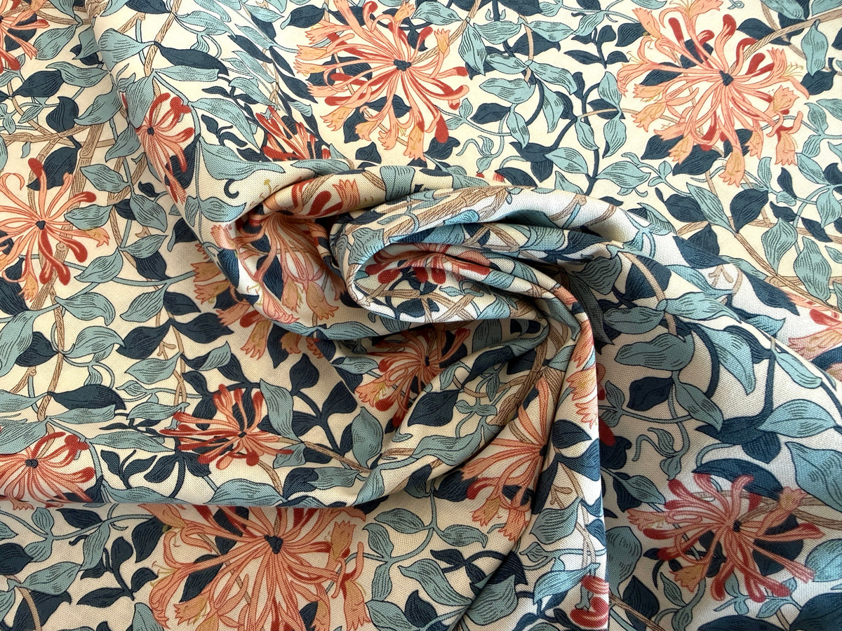Genuine William Morris Design - Quilting Cotton - Honeysuckle - Aqua
