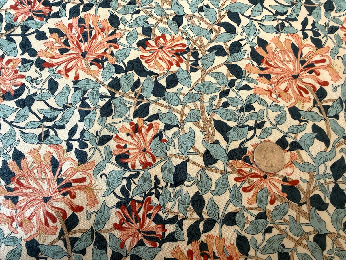 Genuine William Morris Design - Quilting Cotton - Honeysuckle - Aqua