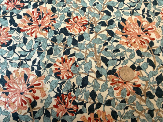 Genuine William Morris Design - Quilting Cotton - Honeysuckle - Aqua