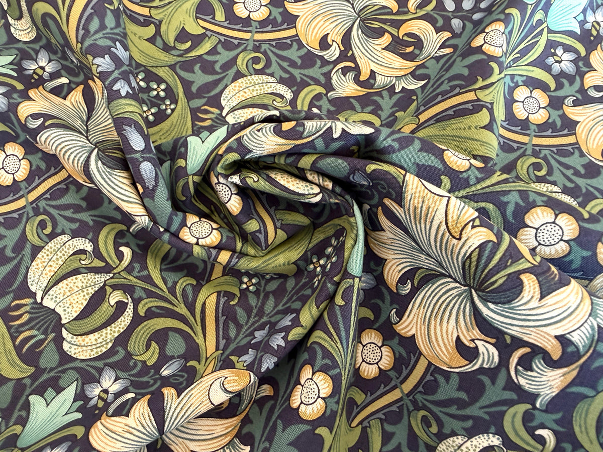 Genuine William Morris Design - Quilting Cotton - Golden Lily  - Navy