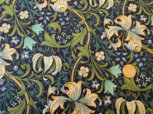 Genuine William Morris Design - Quilting Cotton - Golden Lily  - Navy