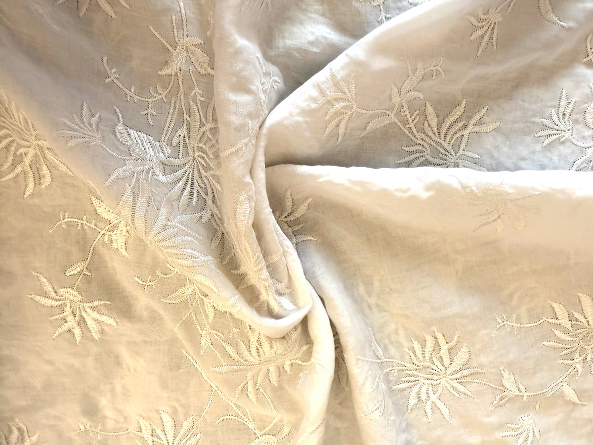 100% Cotton Embroidered Lawn - White