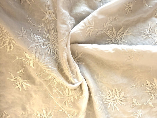 100% Cotton Embroidered Lawn - White