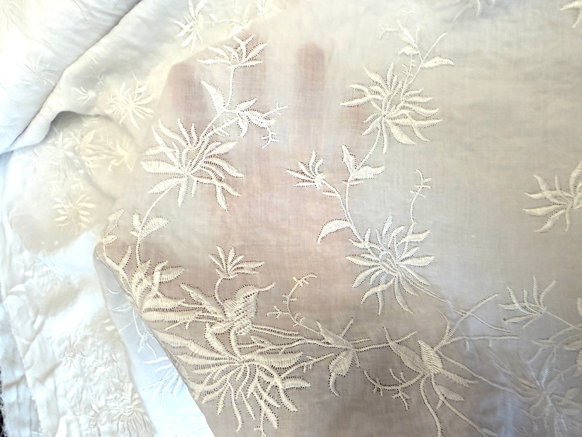 100% Cotton Embroidered Lawn - White