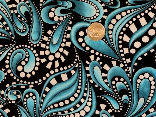 100% Cotton - Quilting Weight -  Piano Paisley - Aqua