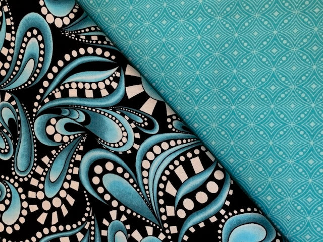 100% Cotton - Quilting Weight -  Piano Paisley - Aqua