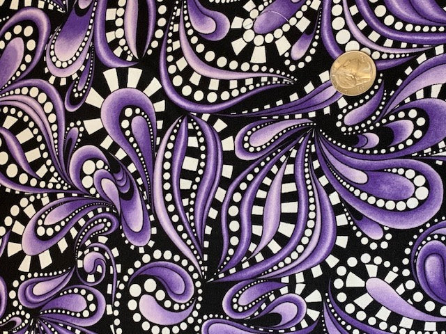 100% Cotton - Quilting Weight -  Piano Paisley - Purple