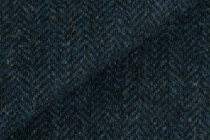 100% Merino Wool Coating - Mini Herringbone -  Peacock & Black
