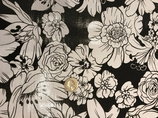 Remnant -Oil Cloth - Black & White Floral - 24" - #645