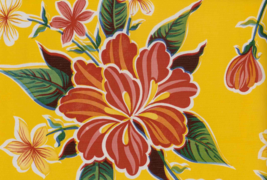Oil Cloth - Classic Hibiscus on Yellow