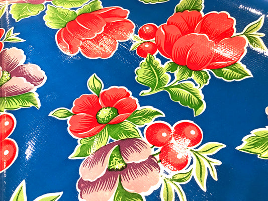 Blue Flowers & Cherries -  OILCLOTH