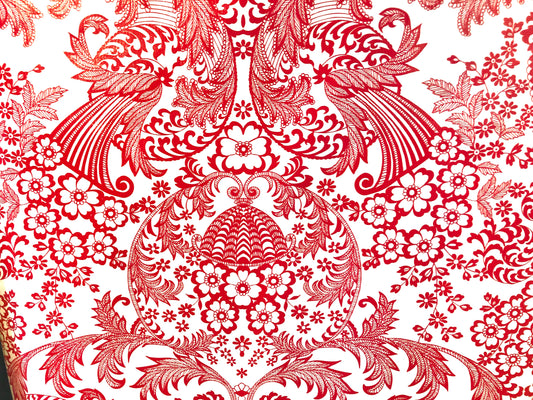 Oil Cloth - Red Lace on White