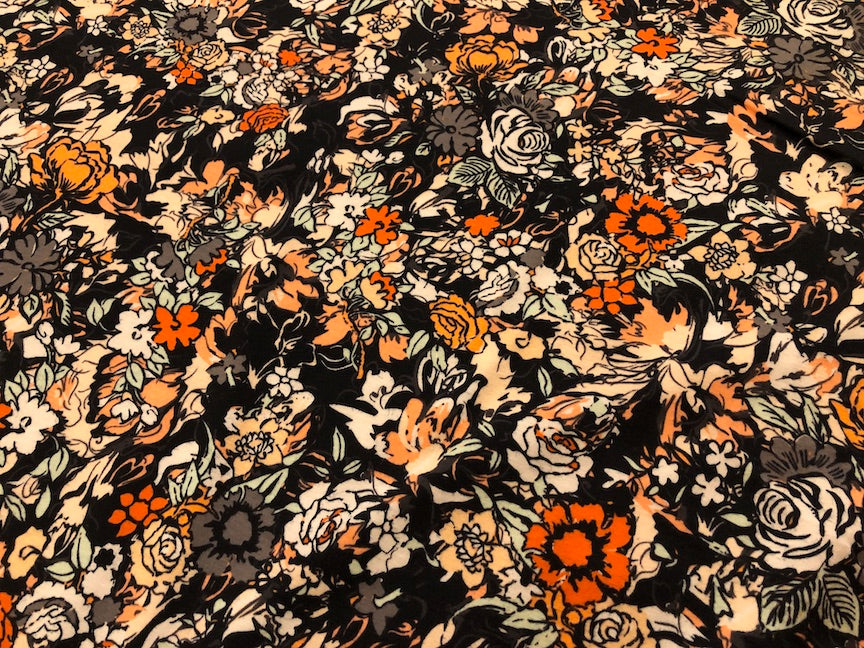 95/5 Cotton/Spandex Jersey - Black and Coral Floral