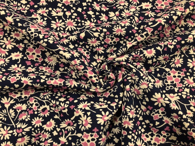 100% Cotton Jersey - Pink & Cream Floral on Navy