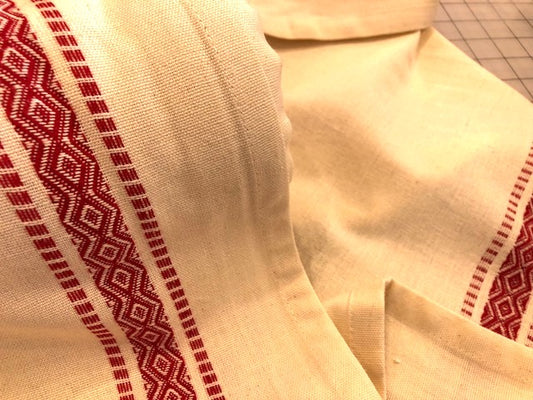 100% Cotton Toweling from Moda - Cream w/ Red Scandinavian Weave