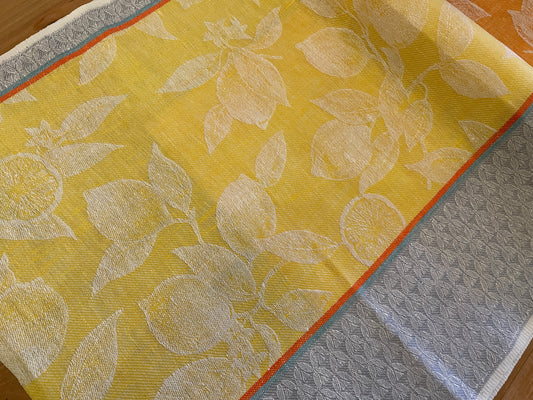 100% Linen Jacquard Toweling - Lemon Yellow