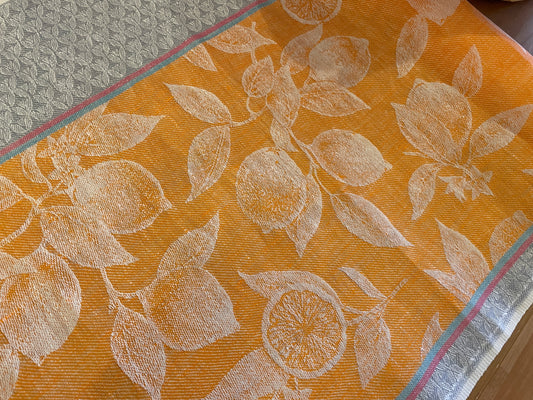 100% Linen Jacquard Toweling - Oranges