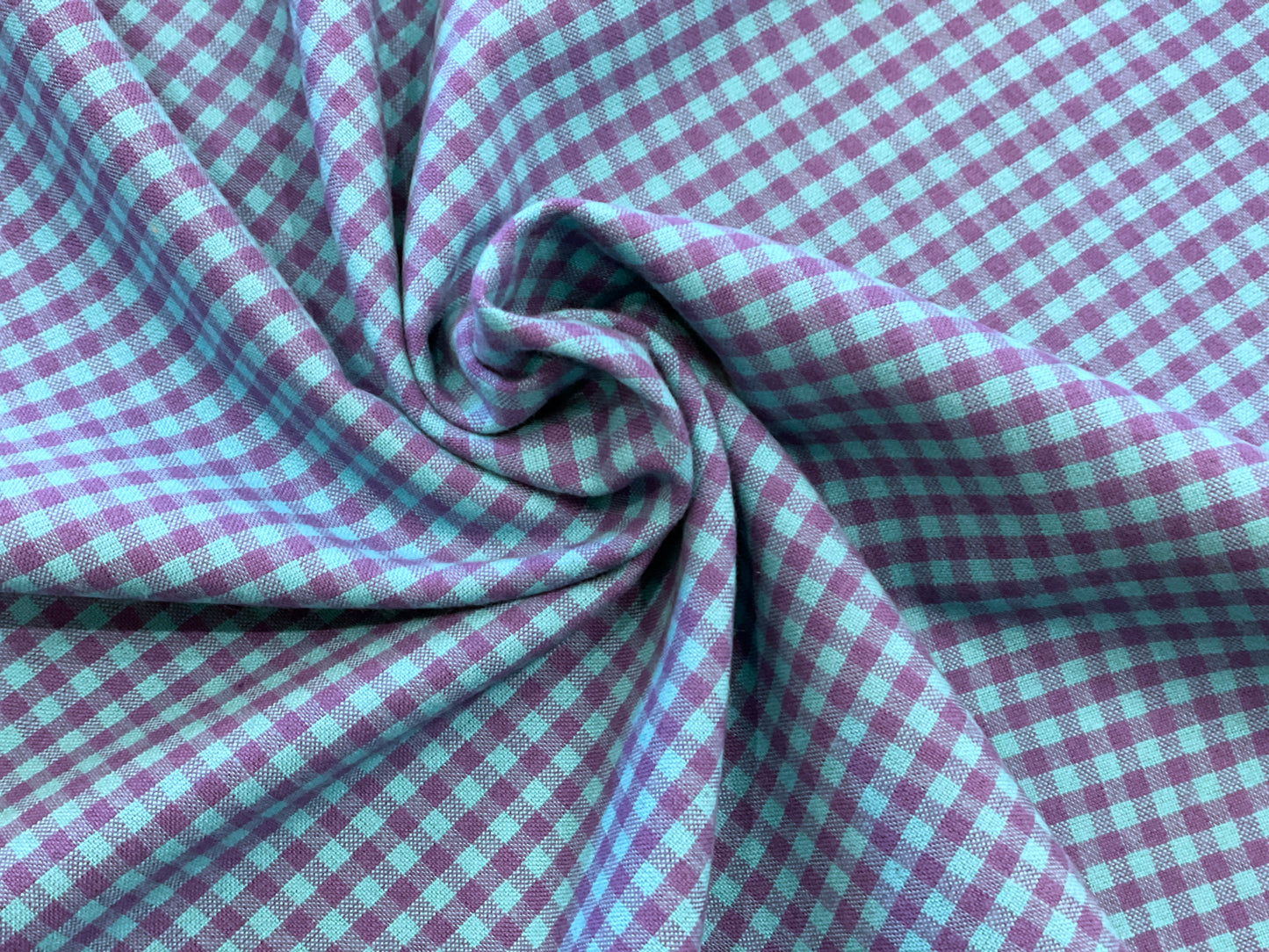 Yarn Dyed 100% Cotton Shirting - Gingham Check - Aqua and Orchid