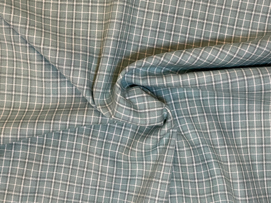 Yarn Dyed 100% Cotton Shirting - Window Pane - Cucumber & Cream