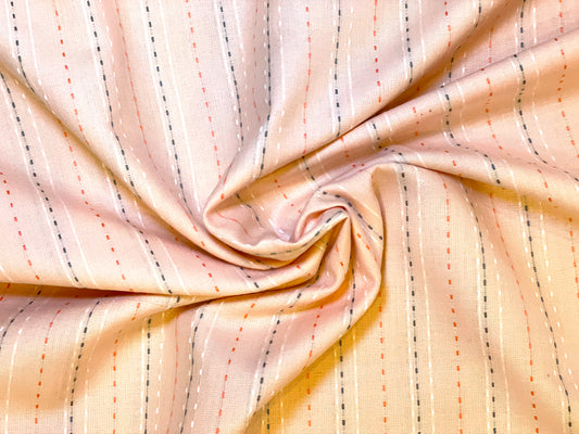 Peach Sashiko Stripe Yarn-Dyed Dobby Weave - 100% Cotton