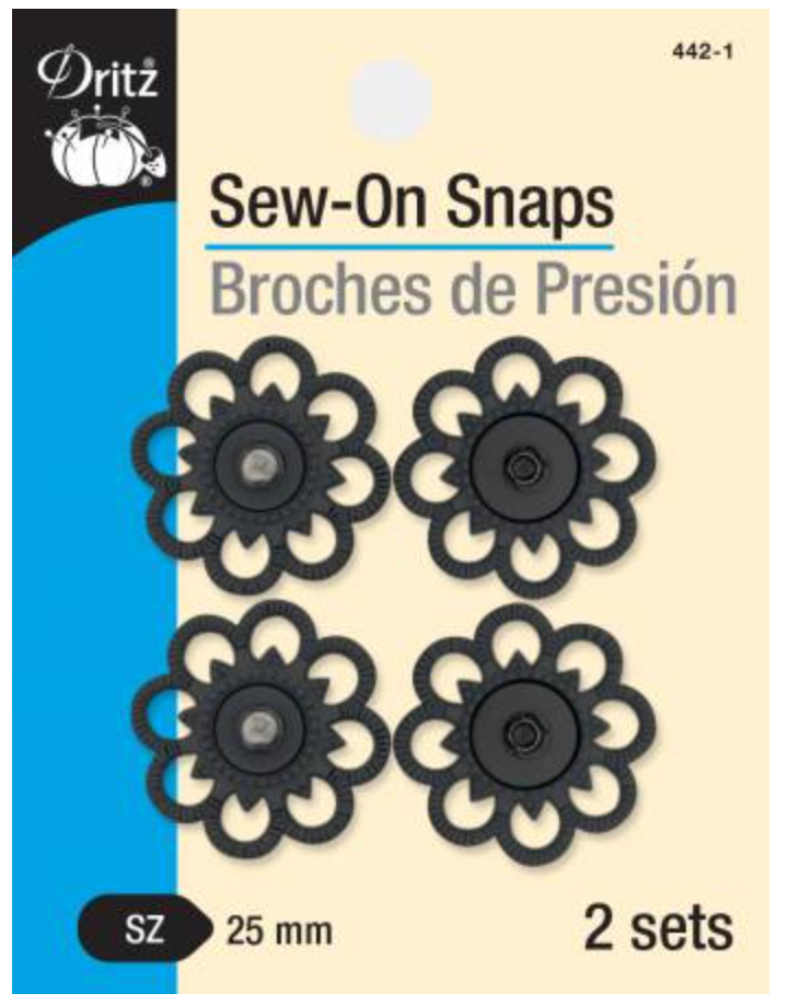 Dritz Sew-On Snaps - Black, 2 sets - Flower